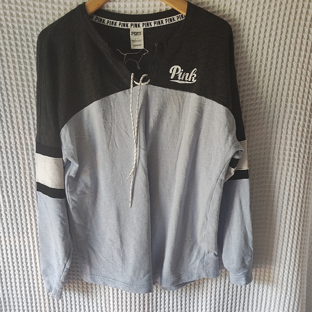 Victoria's Secret Pink Baby Blue And Black Long Sleeve Top Large
